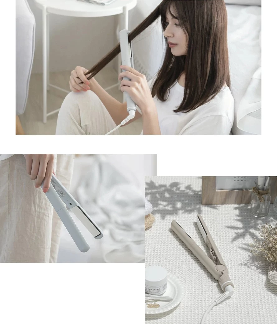 ストレートヘアアイロンの使用イメージ。