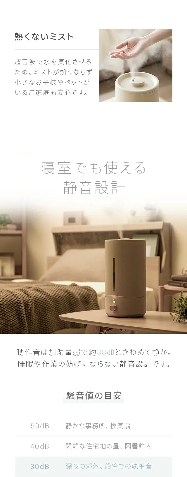 寝室でも使える静音設計
