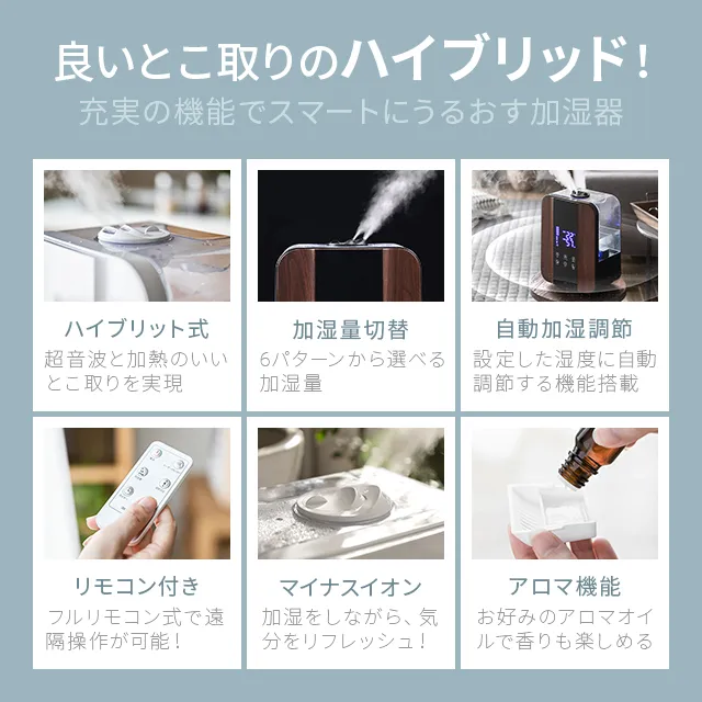 AND・DECO ハイブリッド加湿器 ステンレス振動子モデル 木目調