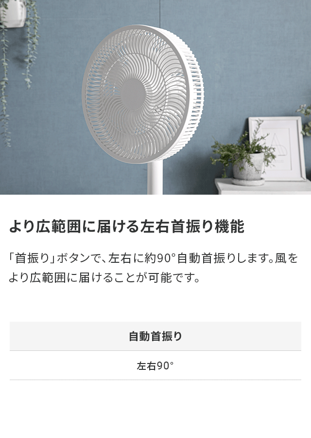 より広範囲に届ける左右首振り機能
