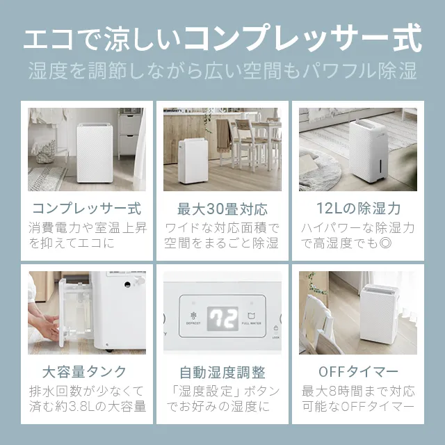 30畳対応 コンプレッサー式 ハイパワー除湿機｜モダンデコ公式