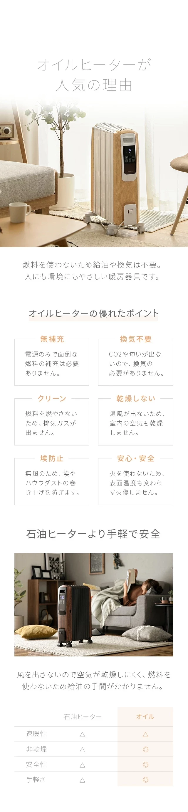 オイルヒーターが人気の理由、石油ヒーターより手軽で安全