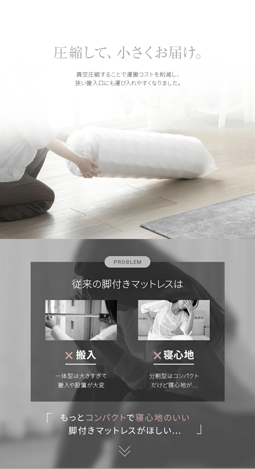 真空圧縮することで運搬コストを削減し、狭い搬入口にも運び入れやすくなりました。