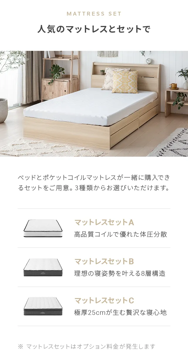 セミダブル] LED照明付き収納ベッド USB+コンセント｜モダンデコ公式