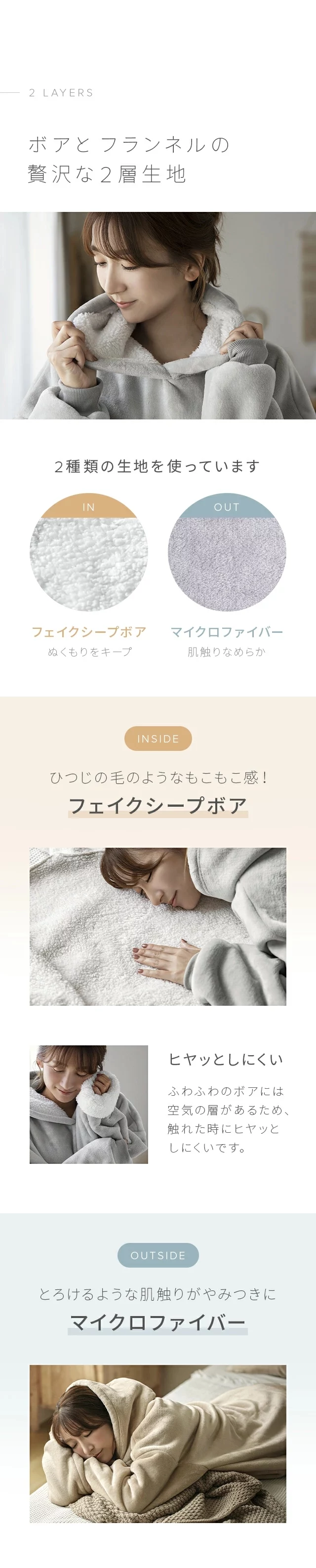 ボアとフランネルの贅沢な2層生地