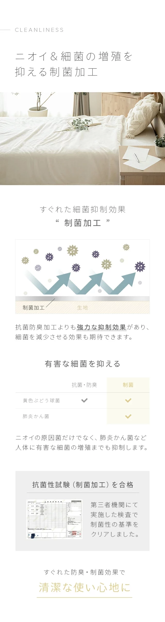 ニオイ＆細菌の増殖を抑える制菌加工