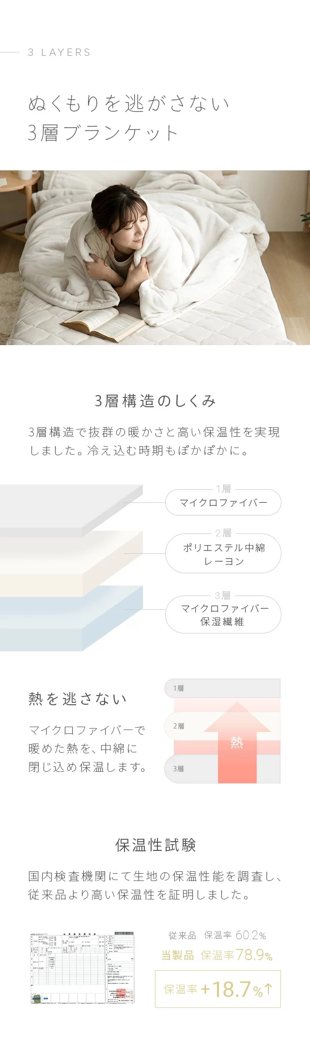 ぬくもりを逃さない3層ブランケット