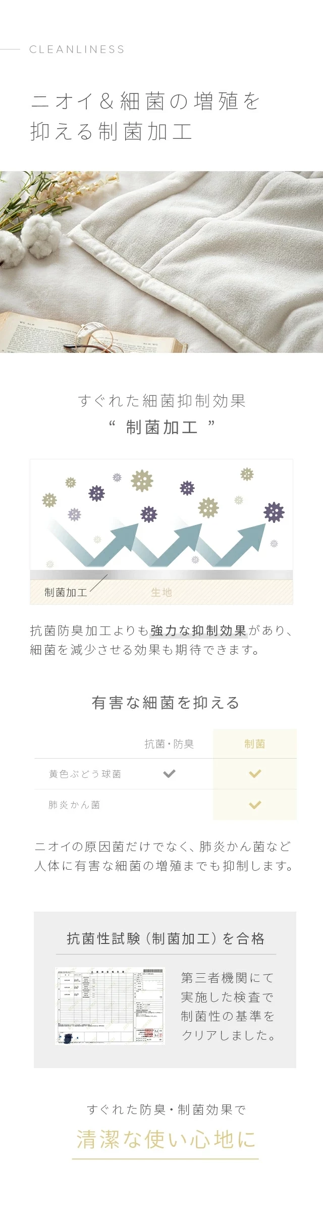 ニオイ＆細菌の増殖を抑える制菌加工