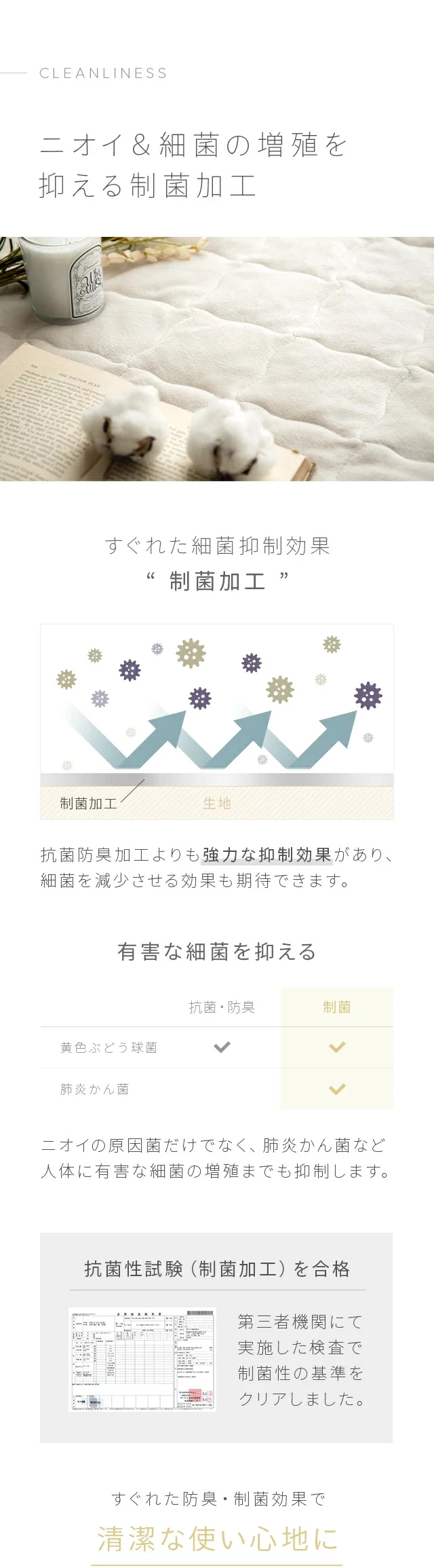 ニオイ＆細菌の増殖を抑える制菌加工