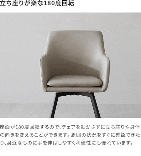 180度回転 ダイニングチェア レザー調 2脚セット スチールレッグ