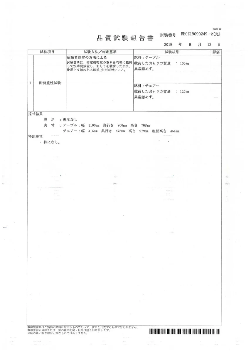 耐荷重に関する試験を実施しました。