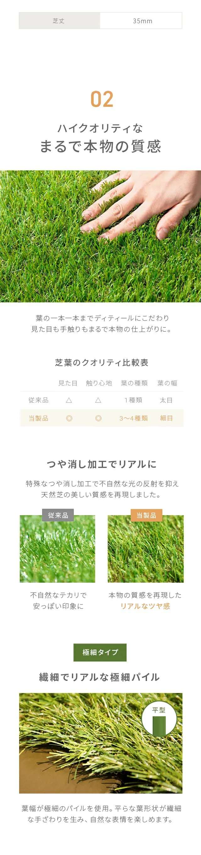 02.ハイクオリティなまるで本物の質感、つや消し加工でリアルに、繊細でリアルな極細パイル