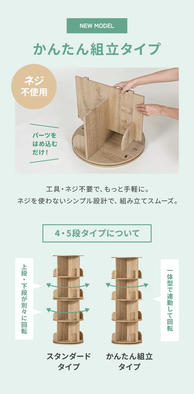 2段/3段/4段/5段] 回転 絵本棚 幅46cm ブックシェルフ 回転式 かんたん