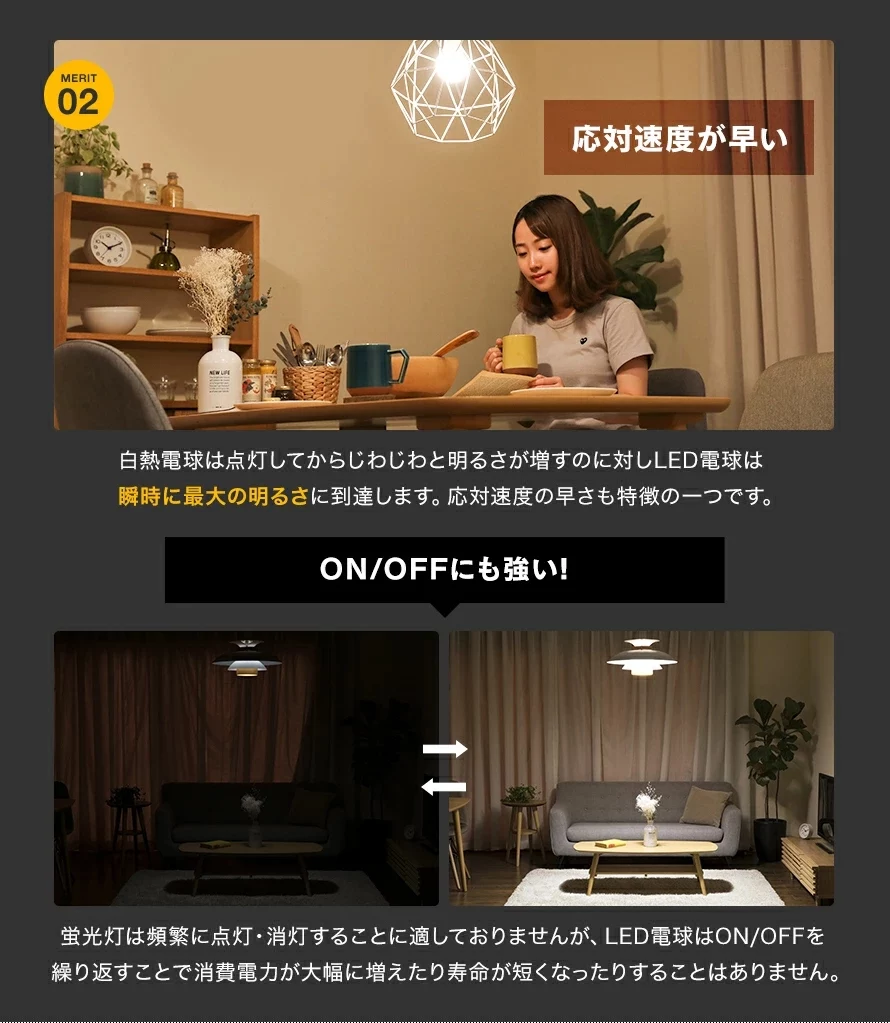 LED電球のメリット、②応対速度が早い