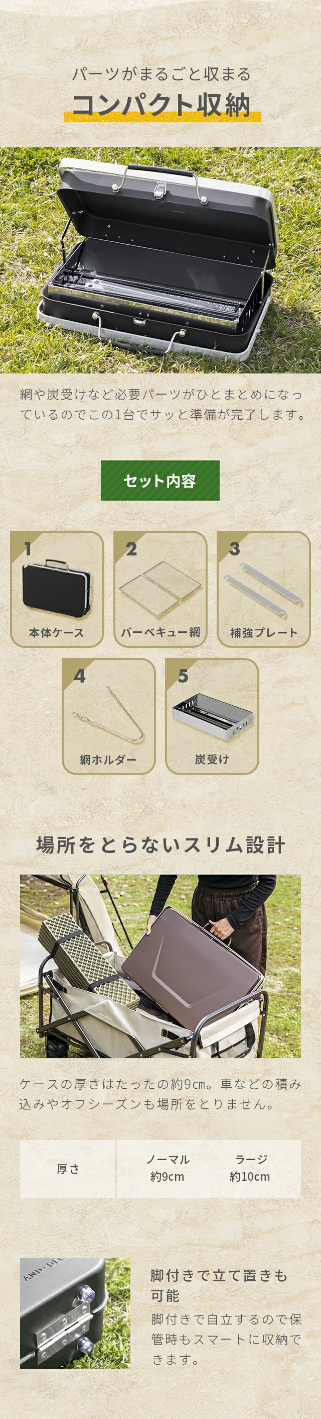 パーツがまるごと収まるコンパクト収納、場所をとらないスリム設計