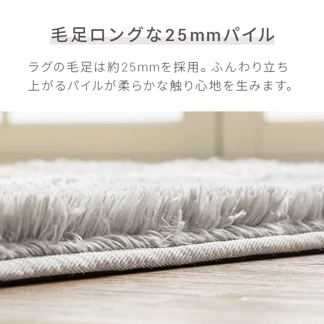 シャギーラグ 長方形 200×250cm 洗える 防音 防ダニ 抗菌防臭 滑り止め