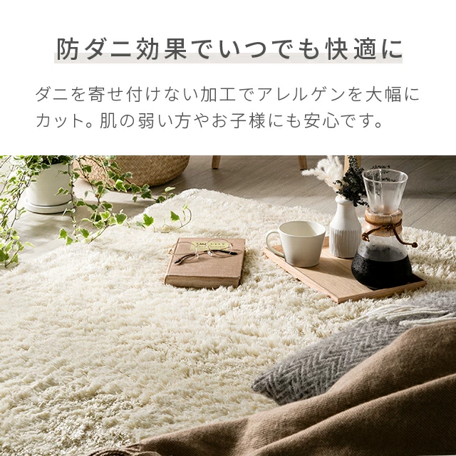 シャギーラグ 長方形 200×250cm 洗える 防音 防ダニ 抗菌防臭 滑り止め
