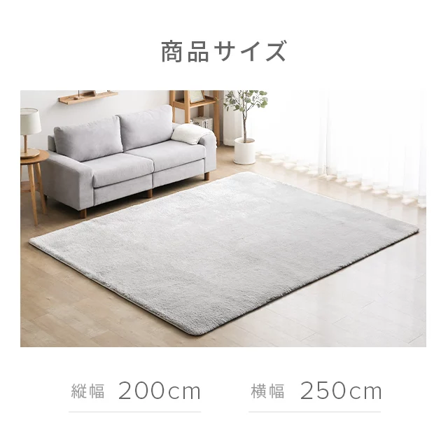 シャギーラグ 長方形 200×250cm 洗える 防音 防ダニ 抗菌防臭 滑り止め