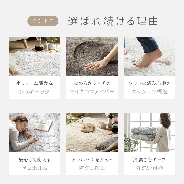 シャギーラグ 長方形 200×250cm 洗える 防音 防ダニ 抗菌防臭 滑り止め