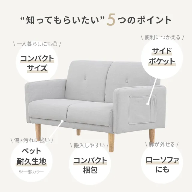 本体幅109cm・傷に強いペット対応生地] 2人掛け コンパクトソファ