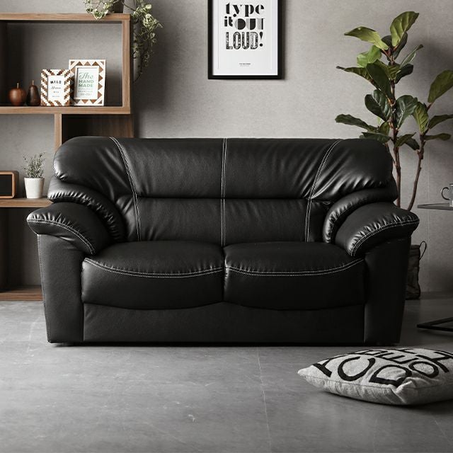 幅135cm] 2人掛けレザーソファ モダン 応接ソファ 肘付き 天然木構造材