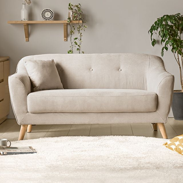 幅135cm・傷に強いペット対応生地も] 天然木脚 2人掛けコンパクト