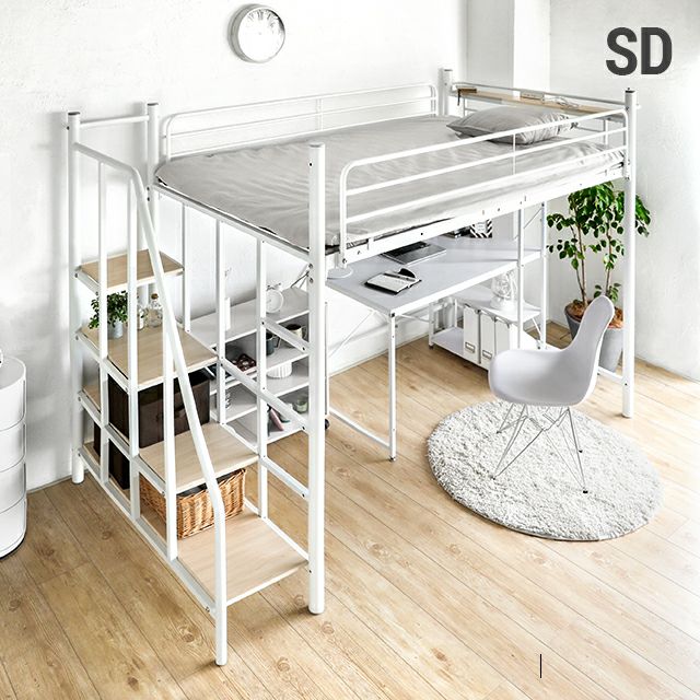 セミダブル] ロフトベッド 階段タイプ USB+コンセント 多機能ヘッド