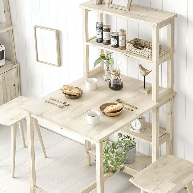 天然ラバーウッド製 収納付きダイニングテーブル 2人掛け