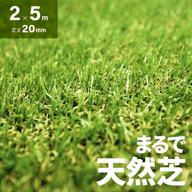 リアル人工芝 高耐久タイプ 芝丈20mm 2×5m 防草シート付（自然な見た目
