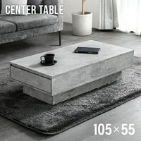 幅105cm センターテーブル モルタル調 大容量収納付き スライド引き出し2杯
