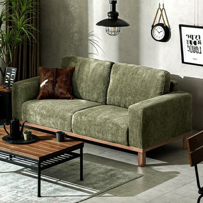 [幅181cm] 3人掛けコーデュロイソファ 無垢材木脚 広々アームレスト