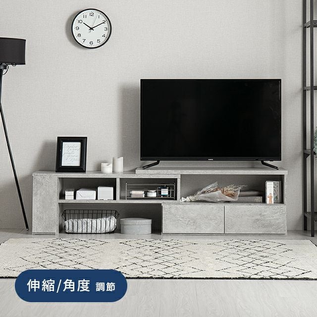 幅95~160cm 伸縮テレビボード アレンジ多彩 引き出し収納 角度調節可能 モルタル調/木目調